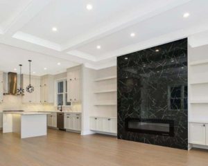 Black tiles in white livingroom