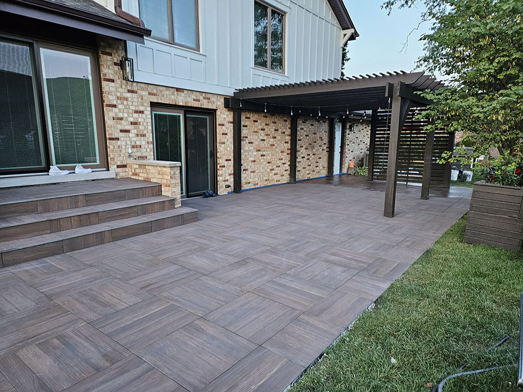 client patio remodeling with tex wood porcelain pavers